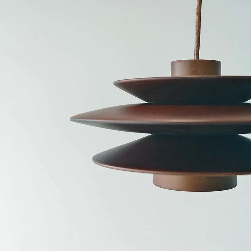 Nordic mid-ancient log style wood ceiling lamp in walnut colour for tea room dining hotel homestay
