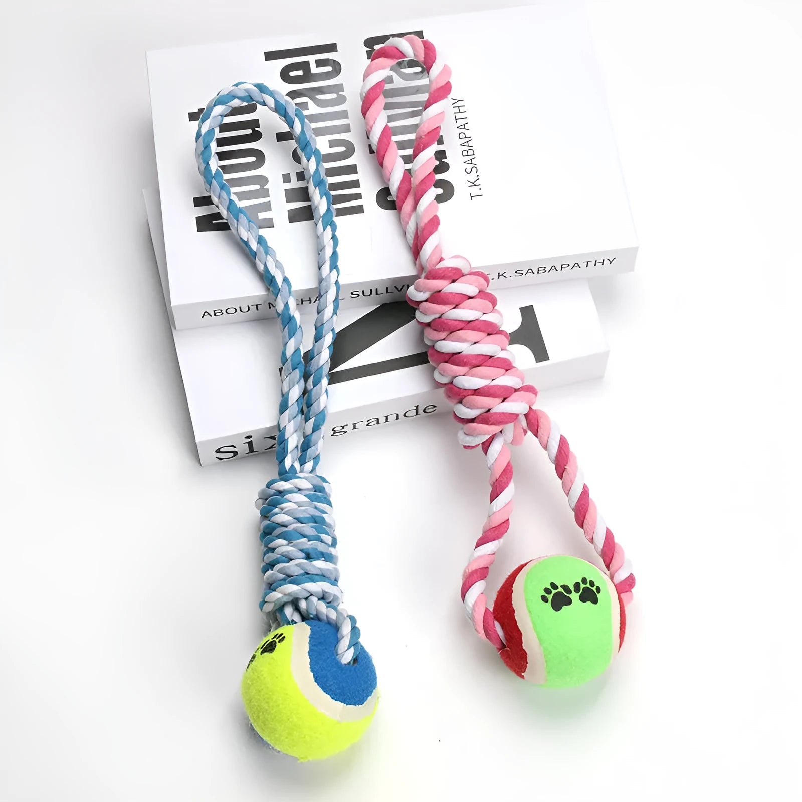 Red and white cotton string dog toy for medium large dogs, approximately 38 cm long