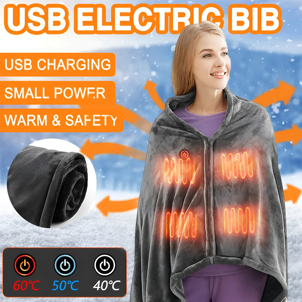 Dark grey USB heated plush blanket showing the single-button controller and USB cable.