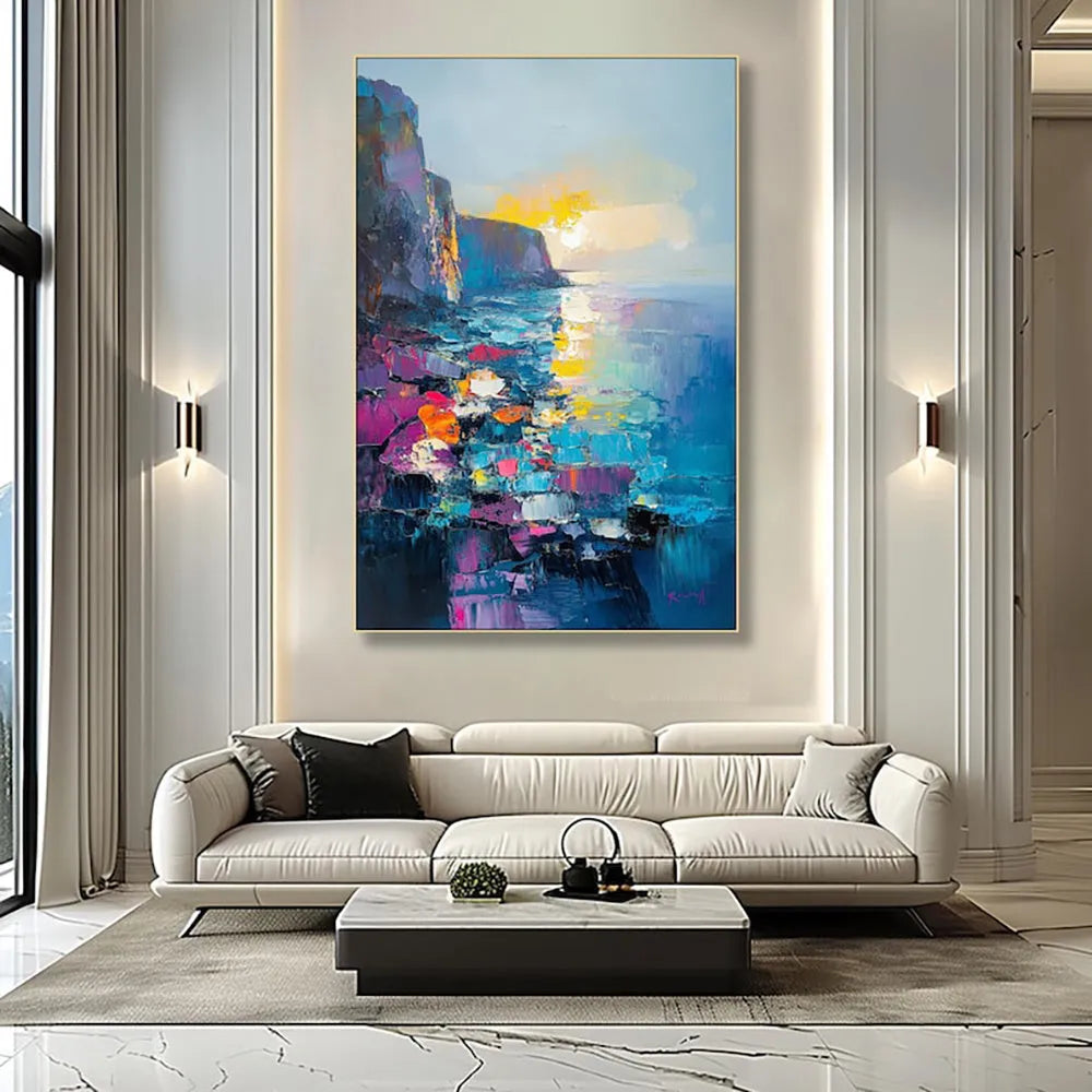 Handmade oil painting canvas wall art abstract Mediterranean scenery vertical rolled frameless unstretched