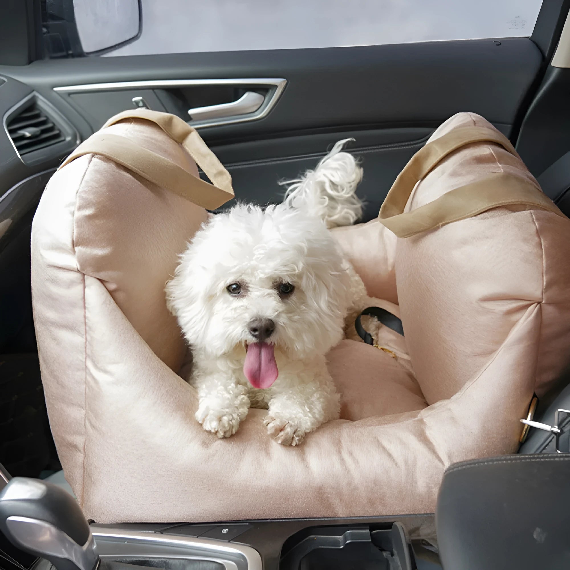 Portable detachable washable car seat pet carrier kennel for dogs and cats 52x52x44cm cloth beige