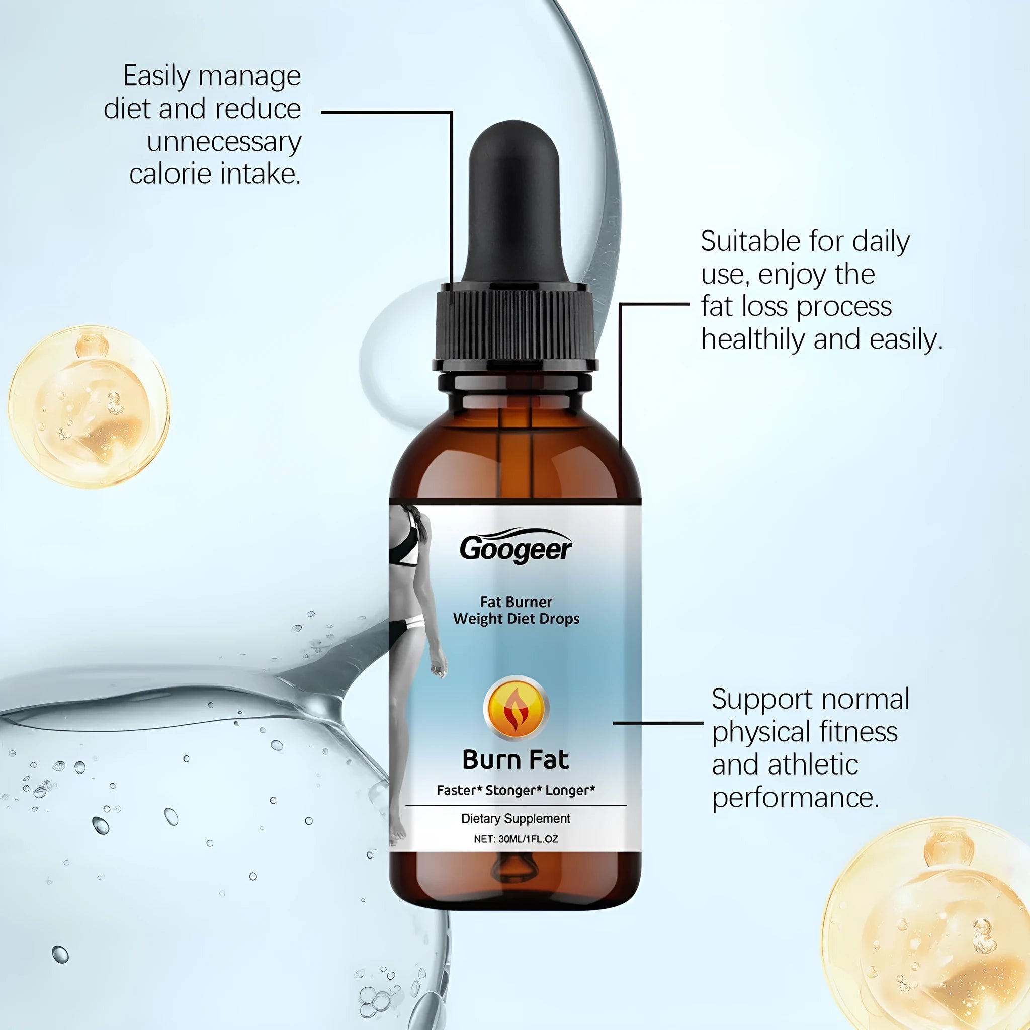 Googeer Fat Burner Weight Diet Drops 30ml essential oil body treatment bottle