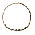 Handmade tigereye and bronze geometric bracelet with texture and hitch elements