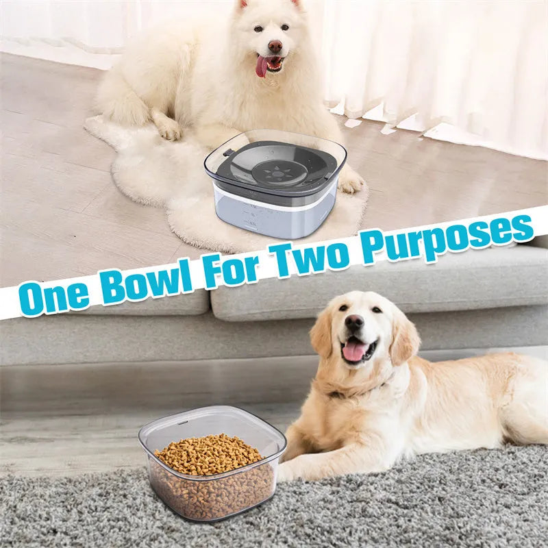 Transparent 70oz anti-spill slow drinking dog water bowl with floating disk on non-slip base
