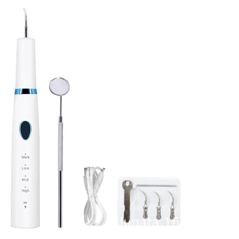 White ultrasonic teeth cleaner and water toothpick dental calculus remover set with C08m white wire charger