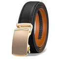 Men's embossed PU leather belt with an automatic alloy buckle in a neutral colour.