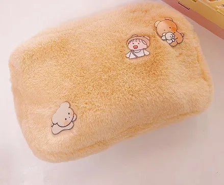 Cotton linen cosmetic bag in cube shape with large capacity, available in multiple colours including khaki