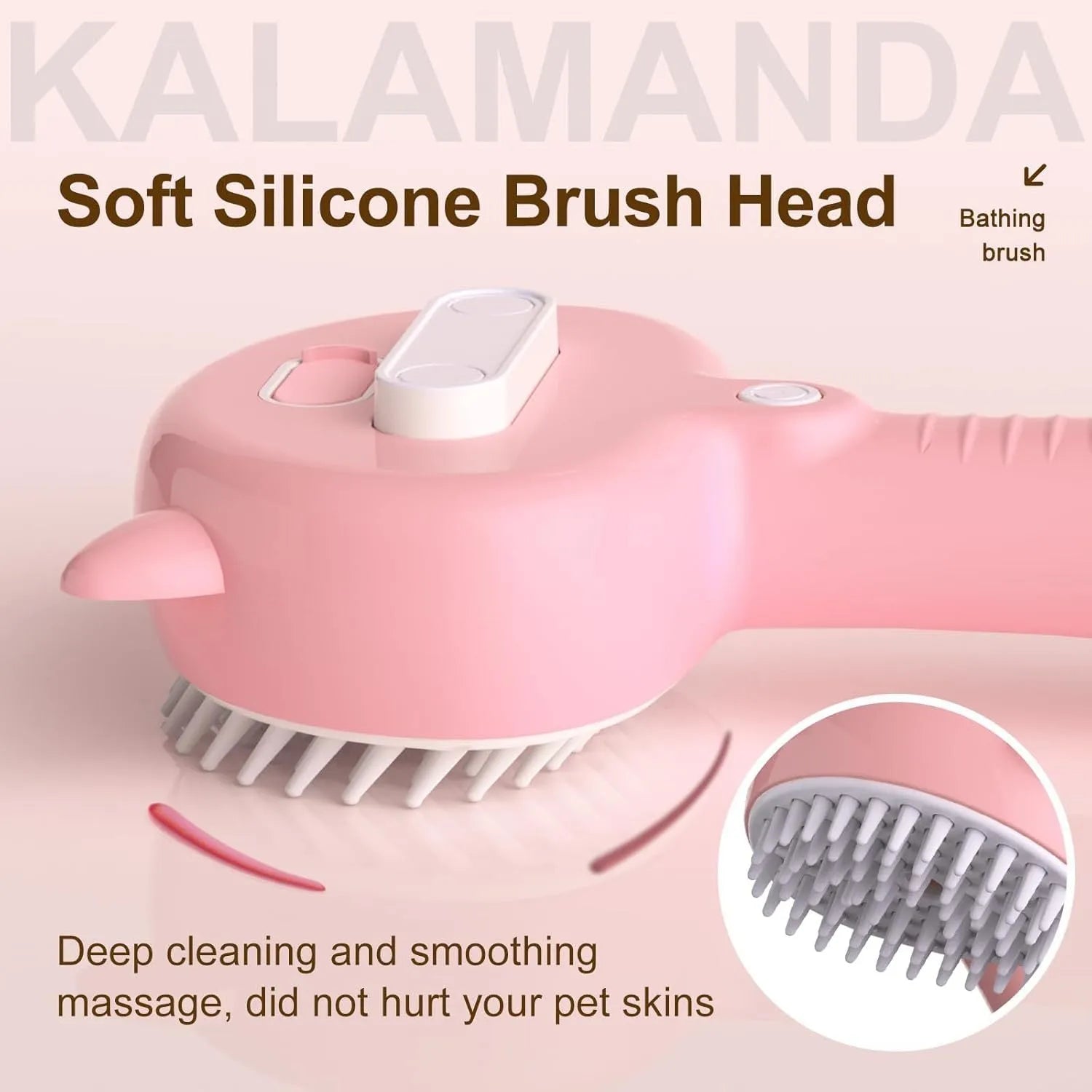Blue 4-in-1 cat steam brush with ergonomic handle and rubber bristles for pet grooming