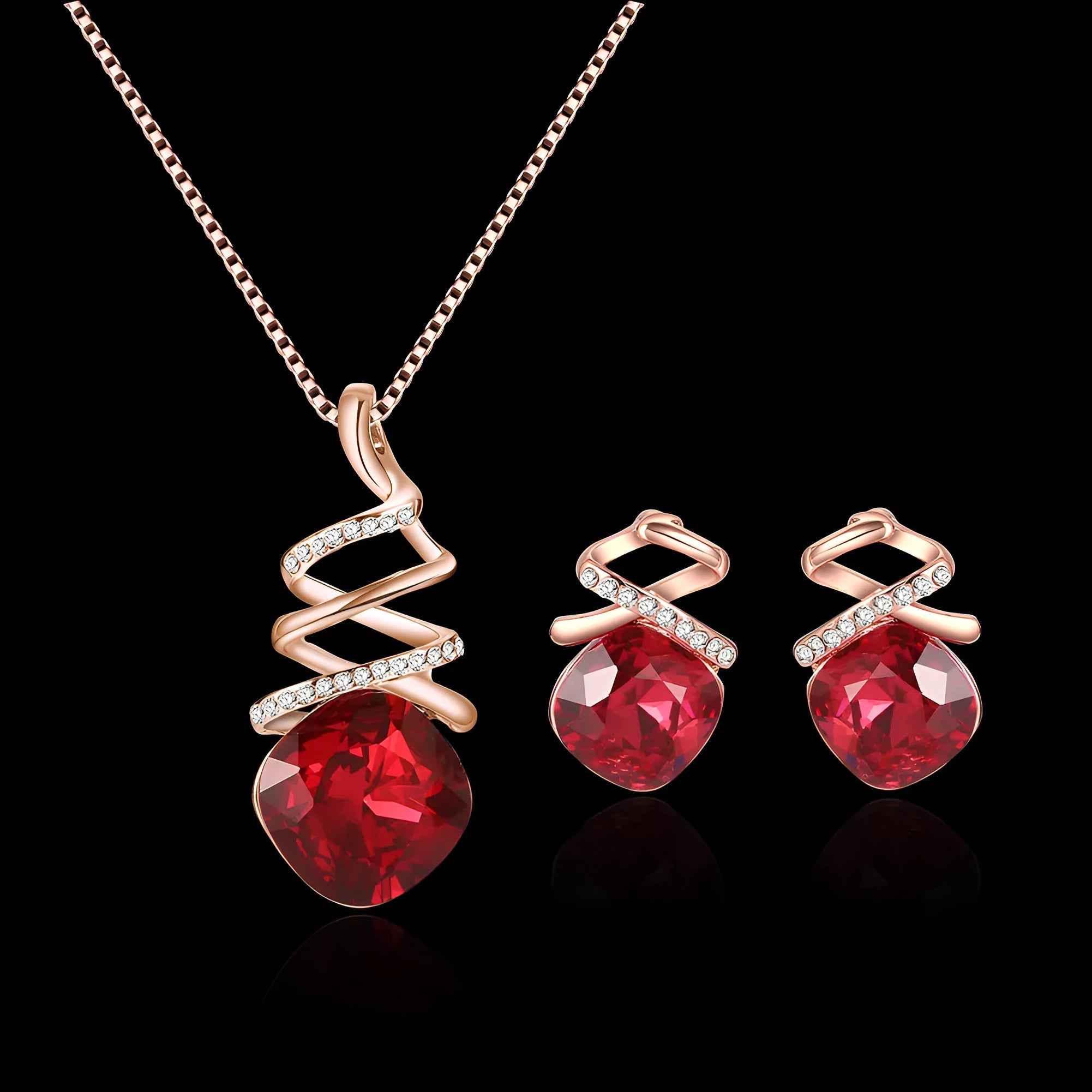 Women's alloy necklace and earring set with diamond-effect finish and water wave chain.
