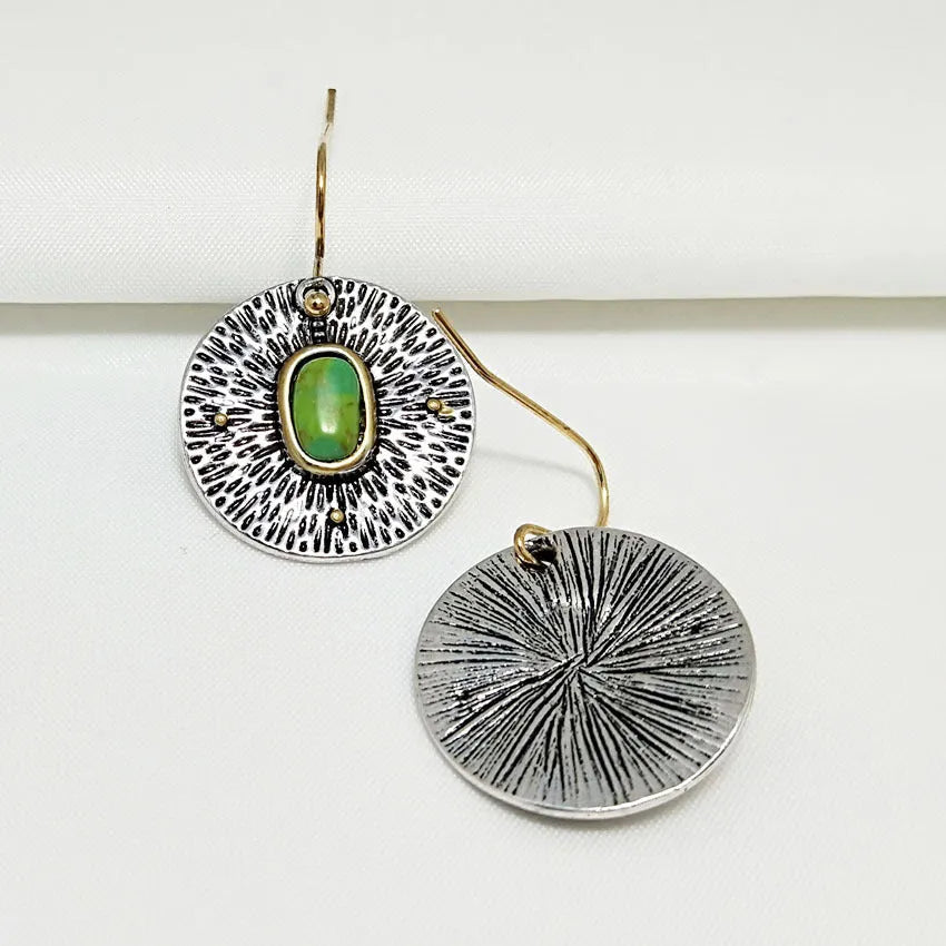 Retro turquoise and antique silver colour separation earrings with electroplated finish