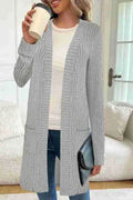 Long sleeve loose fit knitted cardigan jacket with pockets in black, wine red, or grey