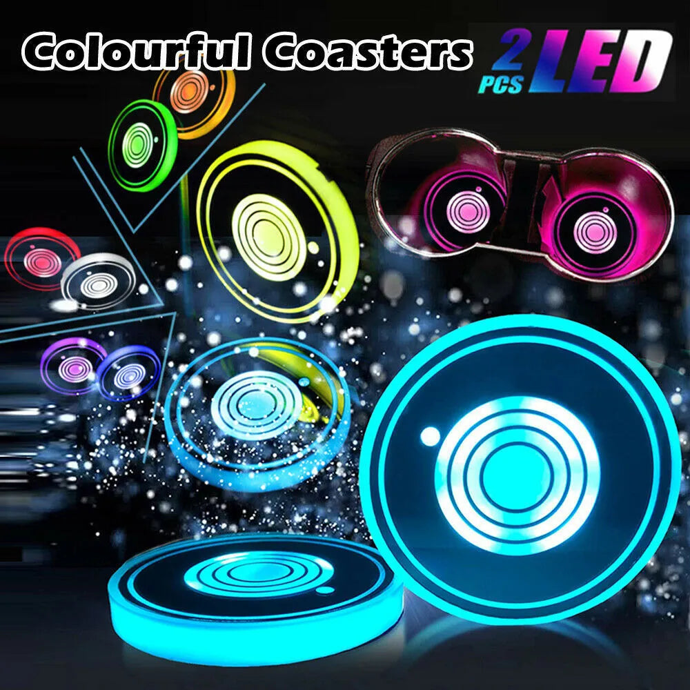 Pair of USB charging car cup holder water bottom mat coaster lights with acrylic build and smart sensor for GM models