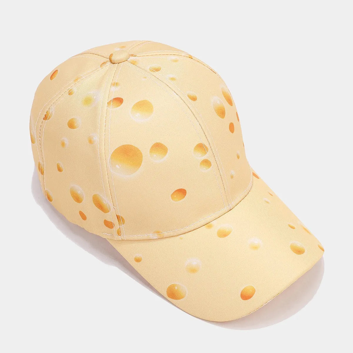 Adjustable cheese pattern printed peaked cap with dome crown