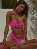 Women's bikini swimsuit with cross-border tube top and three-dimensional floral pattern in striped colour