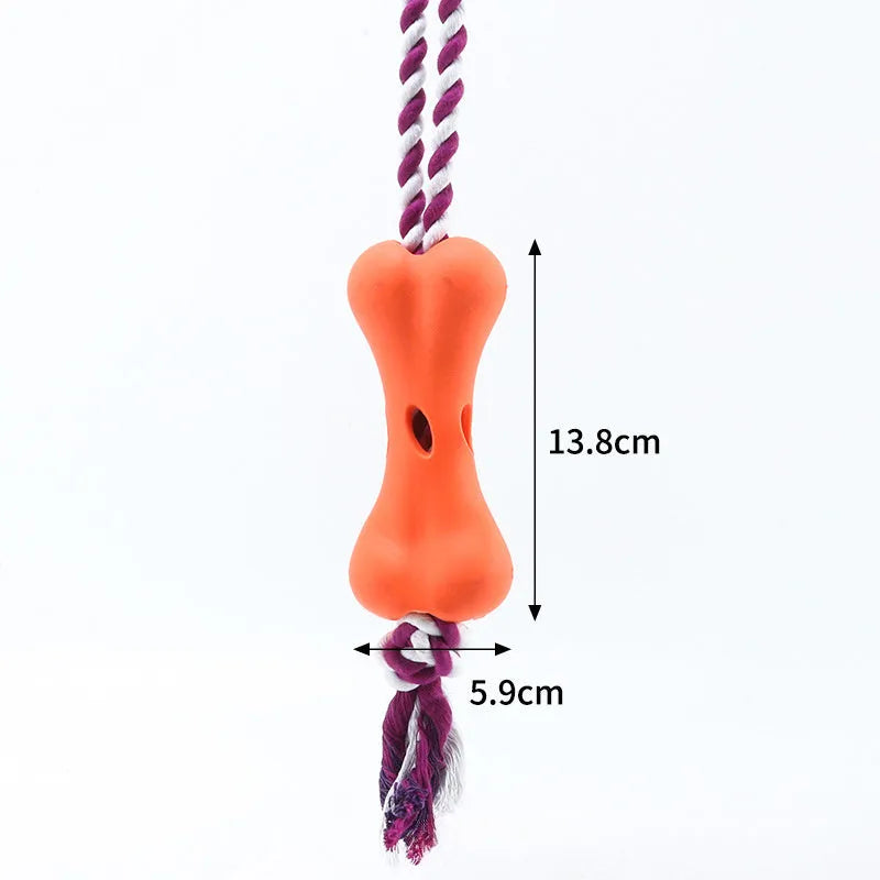 Green porous bone and rope knot dog chew toy for treat stuffing and gnawing teeth relief
