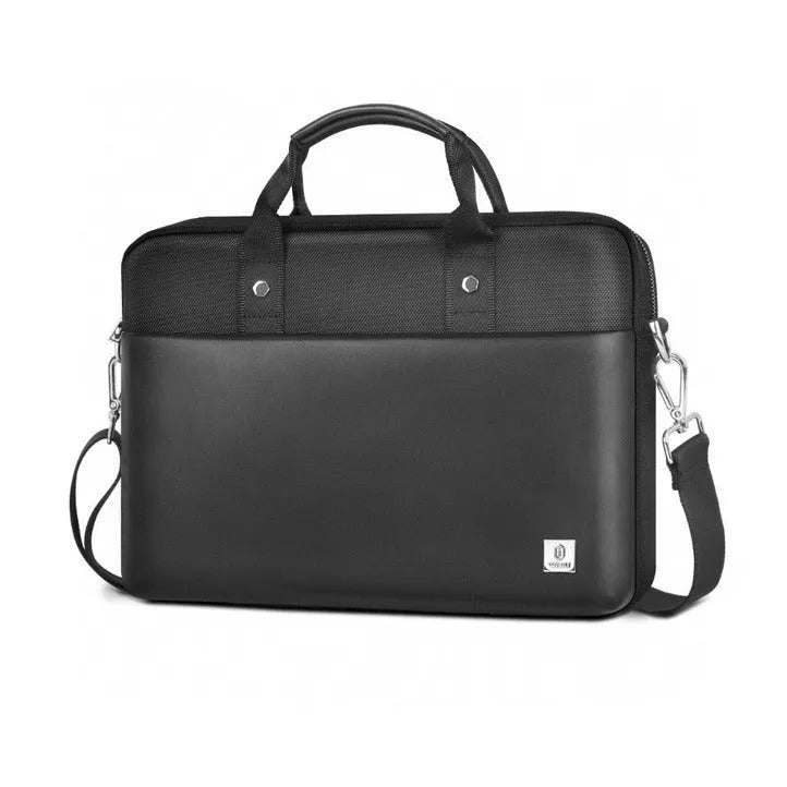 Black Oxford cloth laptop handbag with multiple pockets and compartments for a 14 or 15.6-inch computer.
