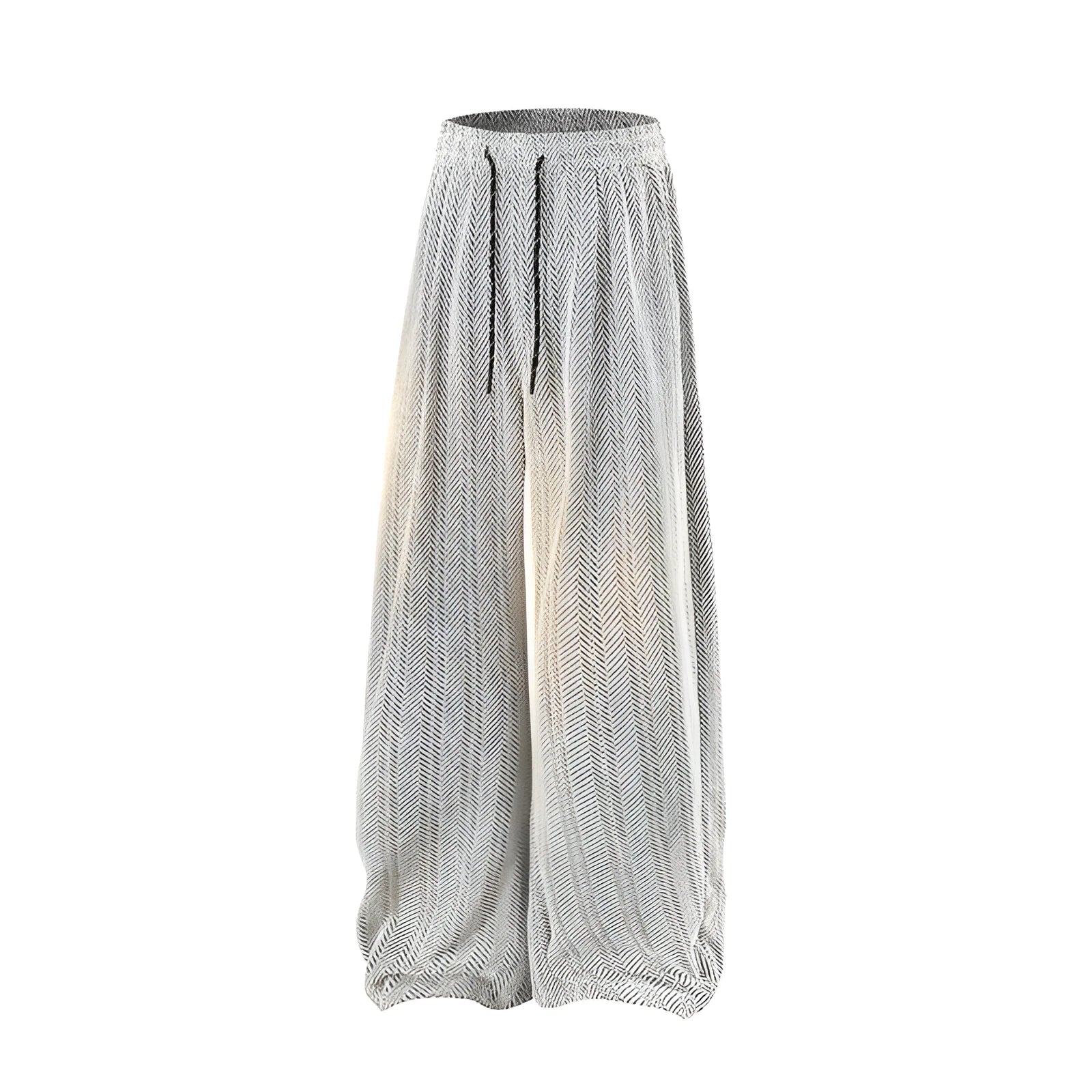 Man's grey straight-leg hollow-out casual trousers with elastic waist, shown in a plus size fit