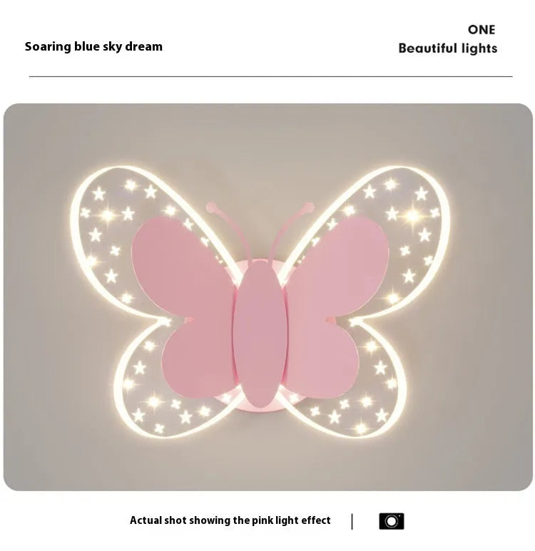 Butterfly-shaped acrylic children's wall lamp in pink and white, 240x170x105mm, with tri colour dimming option