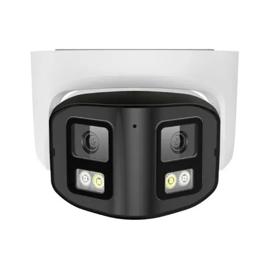 4MP dual-lens panoramic CCTV webcam with IP66 waterproof housing for indoor and outdoor security monitoring