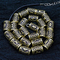 Set of 24 alloy Viking rune beard beads in antique silver, bronze, and red brass finishes, 13x10mm with 6mm inner diameter