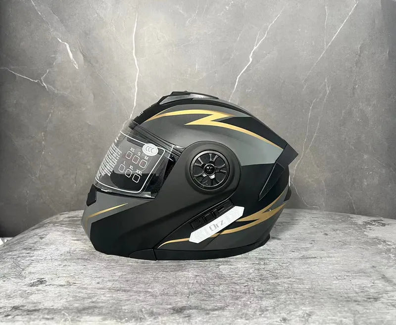 Battery full face motorcycle helmet in matte grey with multiple visor options