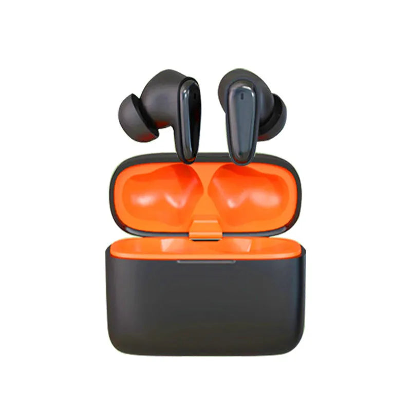 Bluetooth smart in-ear headphones in white, black, dark blue, or lotus root, with charging case and cable.