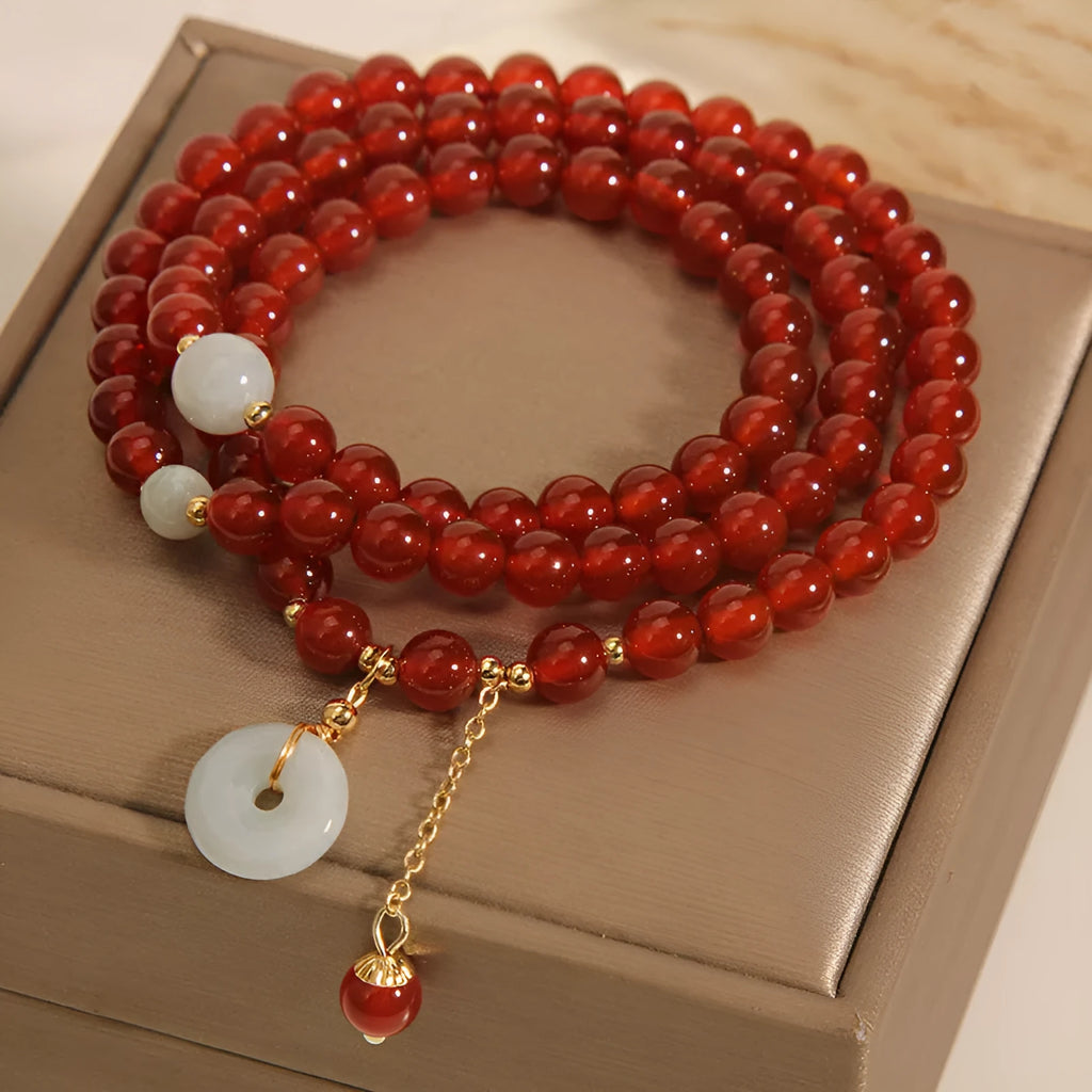 Red agate crystal multi-layer bracelet for women in retro ethnic style