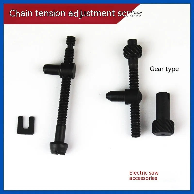 Chainsaw chain tension adjustment gear kit with spools of nylon wire rope in various thicknesses
