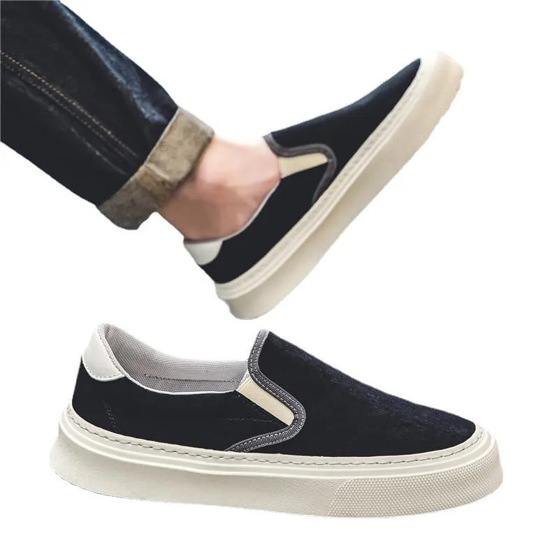 Men's summer breathable canvas board shoes in MX-HK202 Black, size 39-44, side view