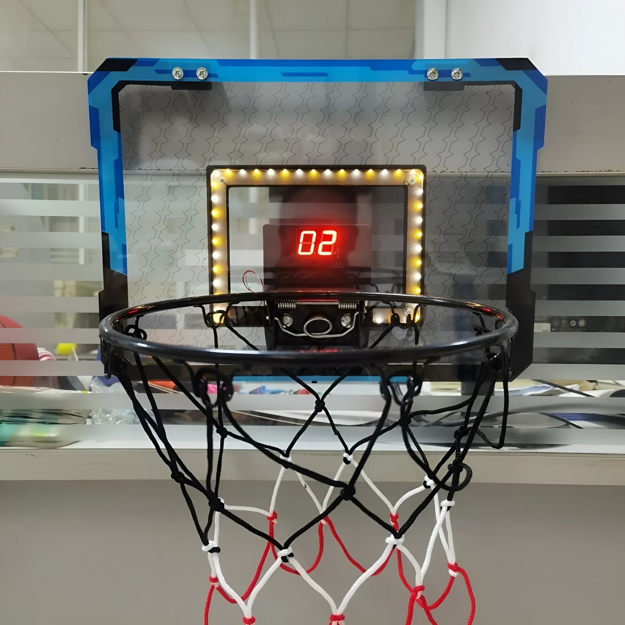 Mute Scoring Dunk Outdoor Folding Hoop with LED backboard in red, height adjustable 152cm to 180cm