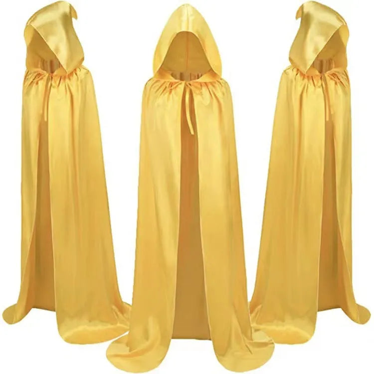 Black satin hooded cloak for children's Halloween wizard or vampire costumes