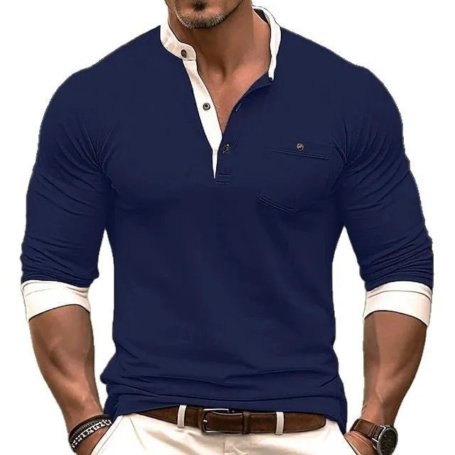 Men's solid colour cotton long sleeve t-shirt on hanger showing round neck design