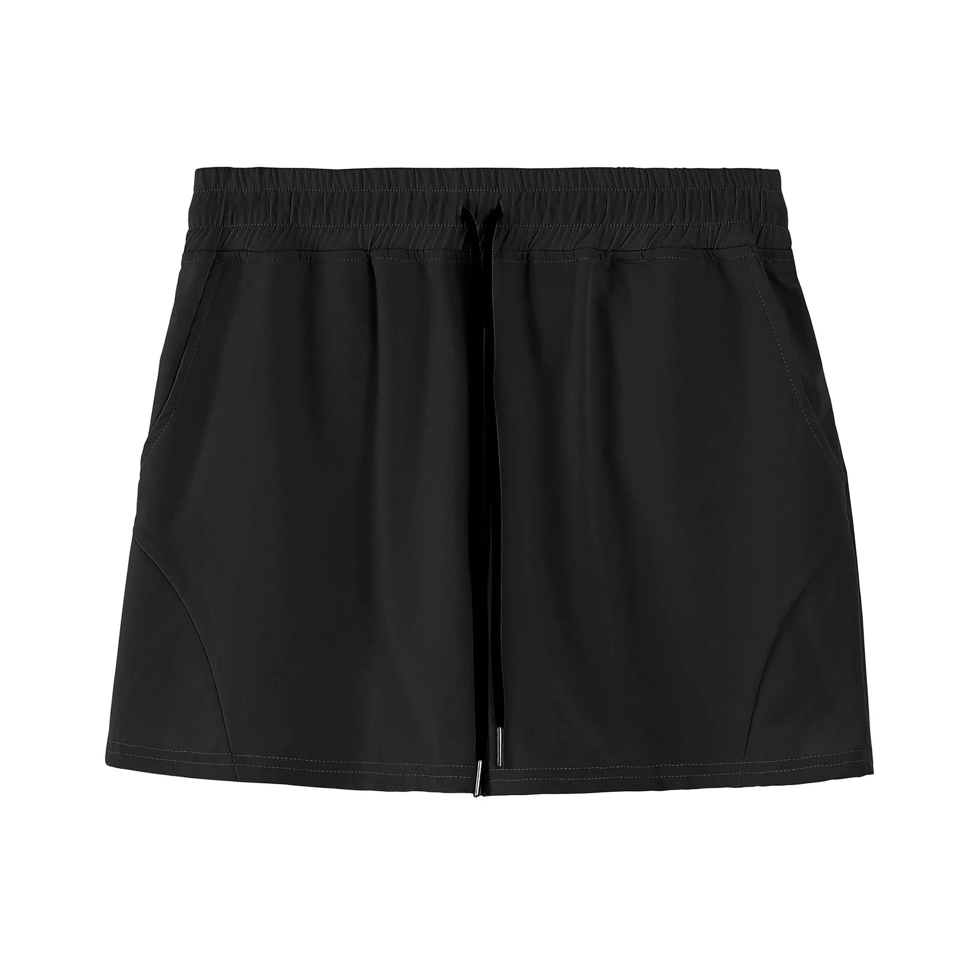 Men's grey polyester basketball shorts with an elastic waistband, laid flat.