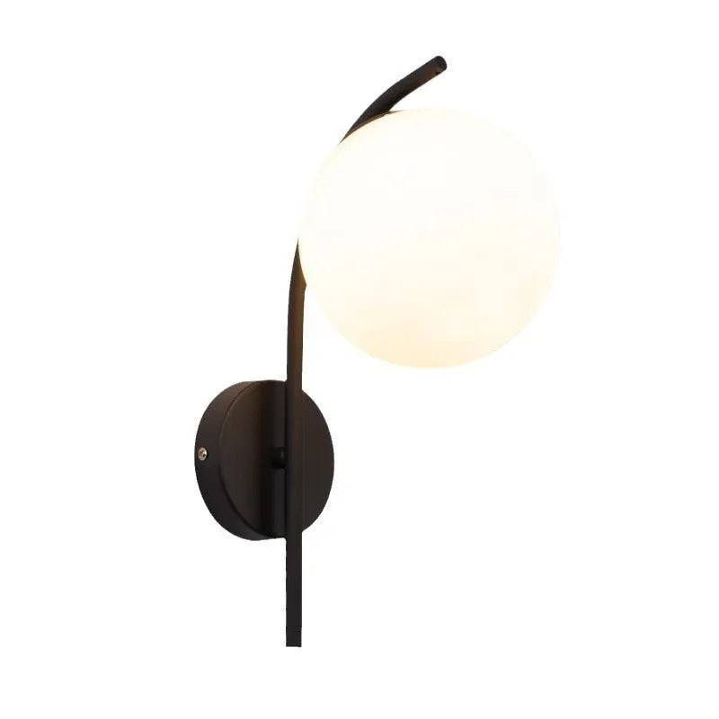Nordic iron wall lamp with milky white cover installed on staircase wall