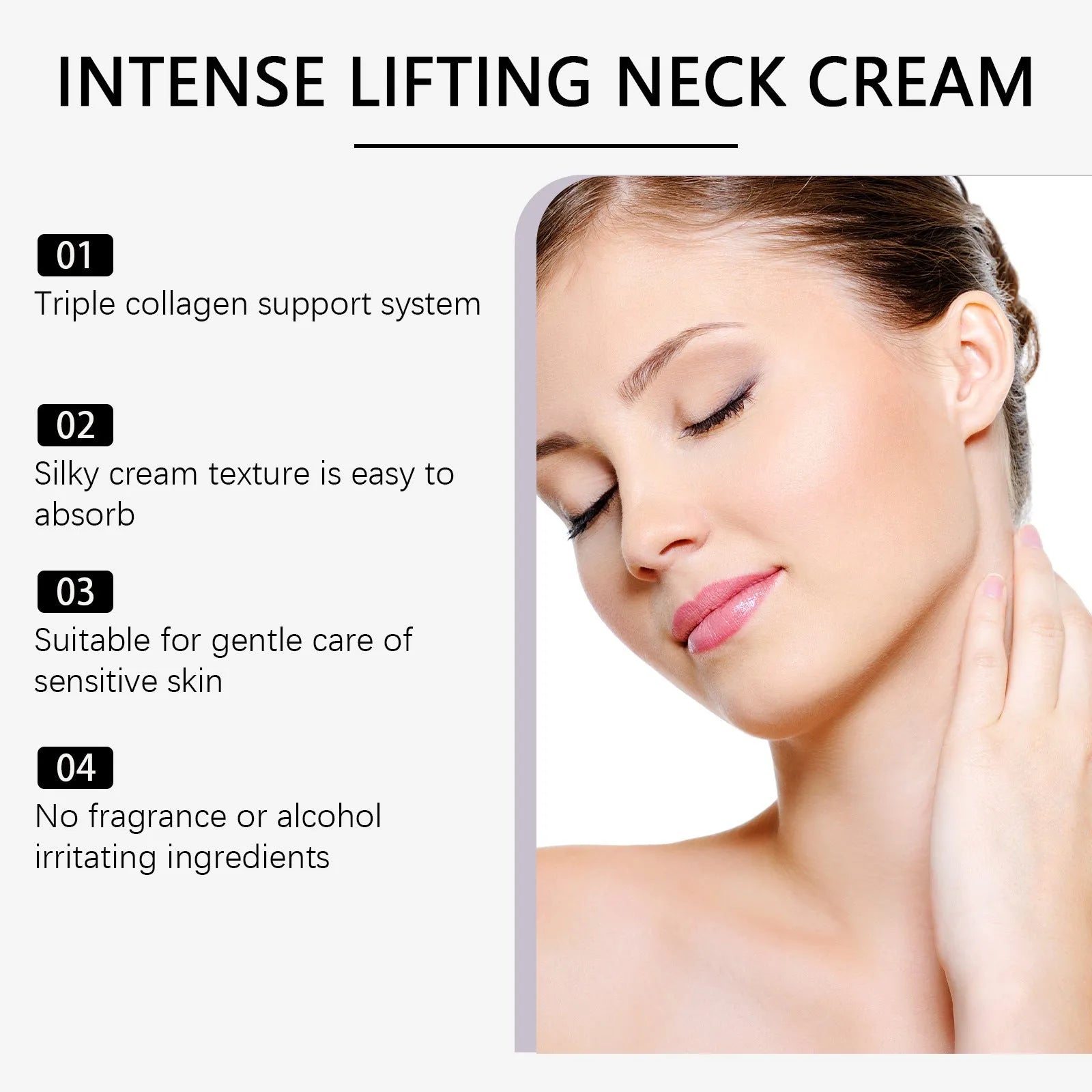 50g jar of tightening neck cream with hydrolysed collagen and adenosine for the neck.