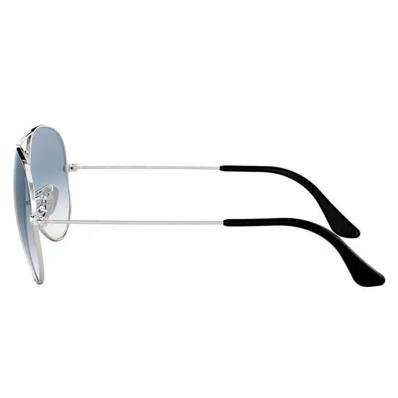 Tempered glass sunglasses with UV protection in gold, silver, and black frame colour options