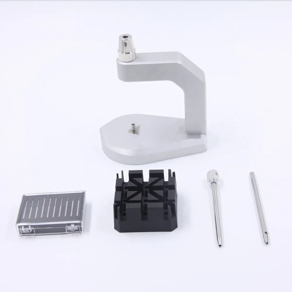 Silver multi-purpose press strap removal tool with a tool steel blade for watch and jewellery repair.