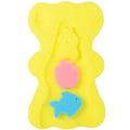 Yellow baby bath mat made of polyurethane sponge, 4.7 cm thick, on white background
