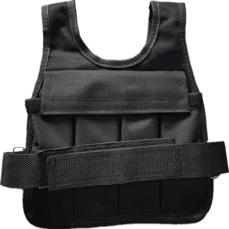 Child wearing an adjustable grey sand vest with secure straps, showing the thin voile fabric and distributed weight design.