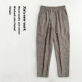 Men's cotton and linen casual trousers with cropped length and stripe pattern