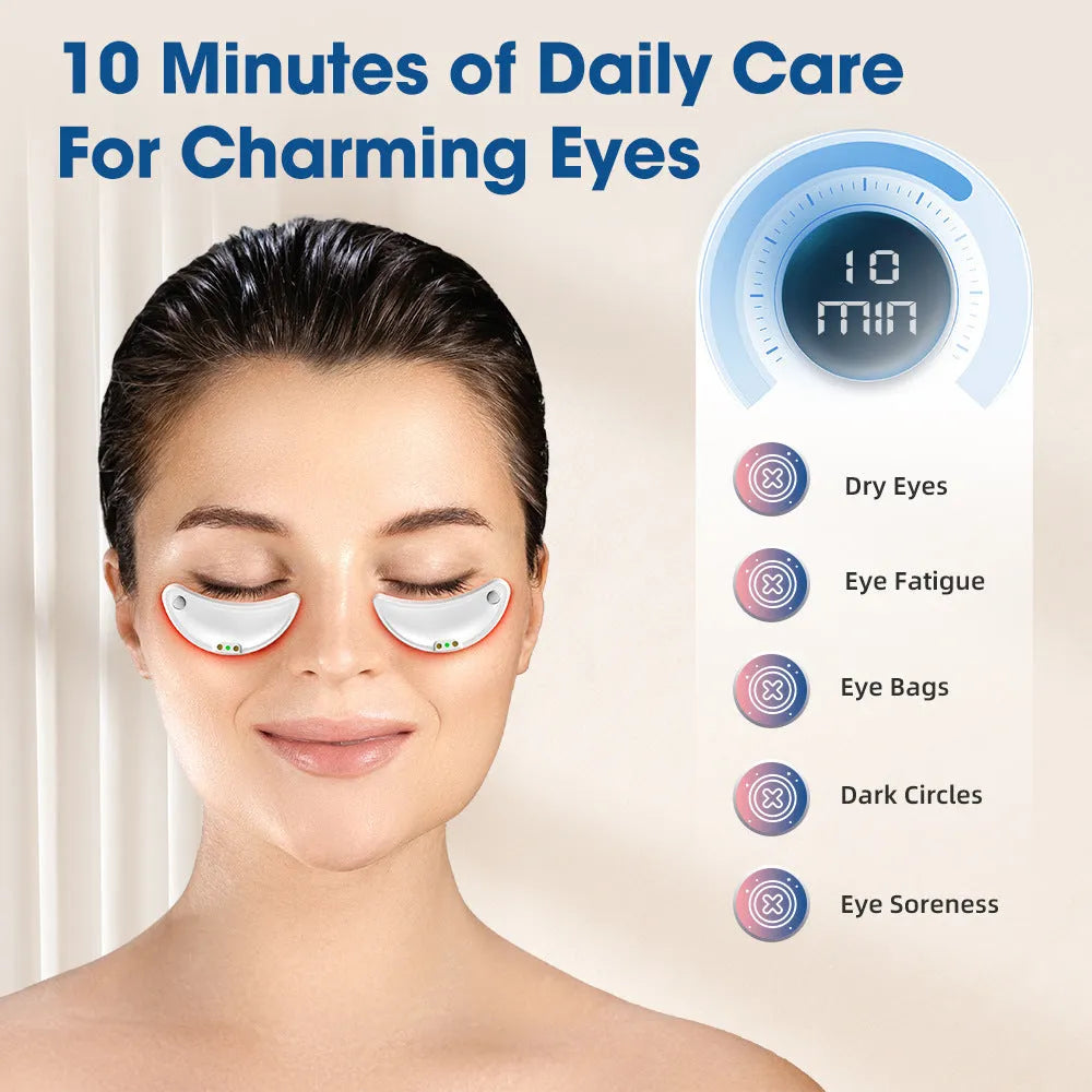 White wireless red light and EMS electric eye and facial massager device for home use.