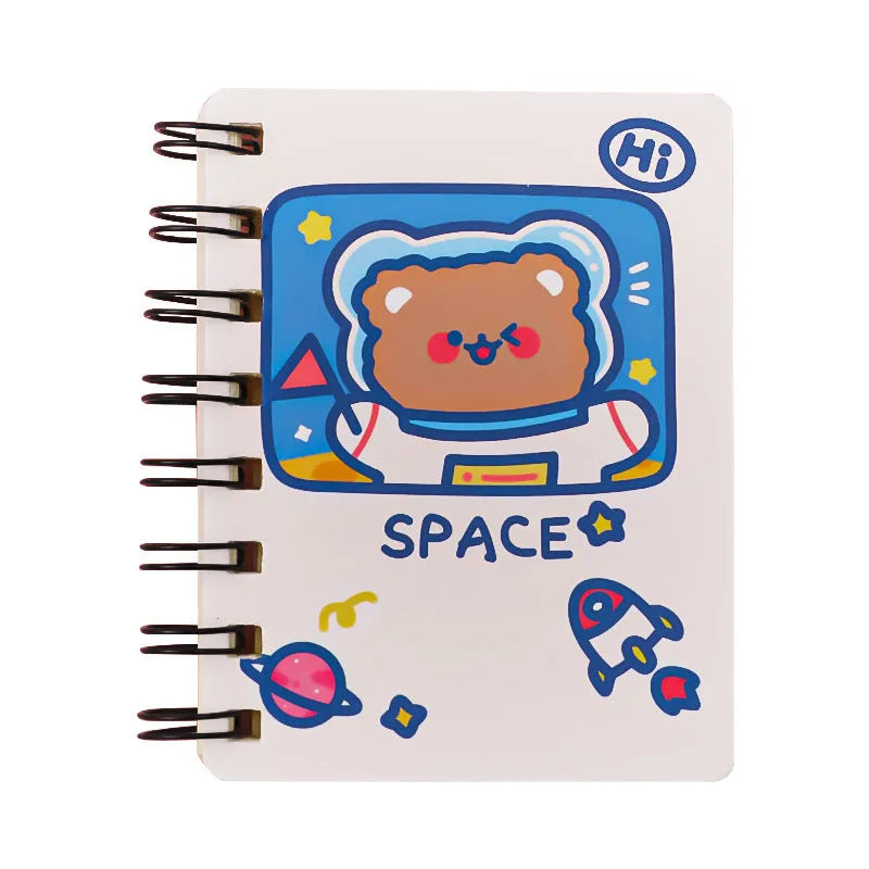 Compact astronaut series flip notebook with space-themed cover, shown closed.