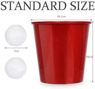 Red plastic beach bucket outdoor game set for beach throwing play