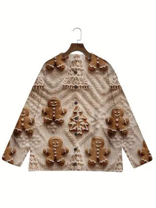 Loose fit digital printed top with lapel collar in polyester fabric