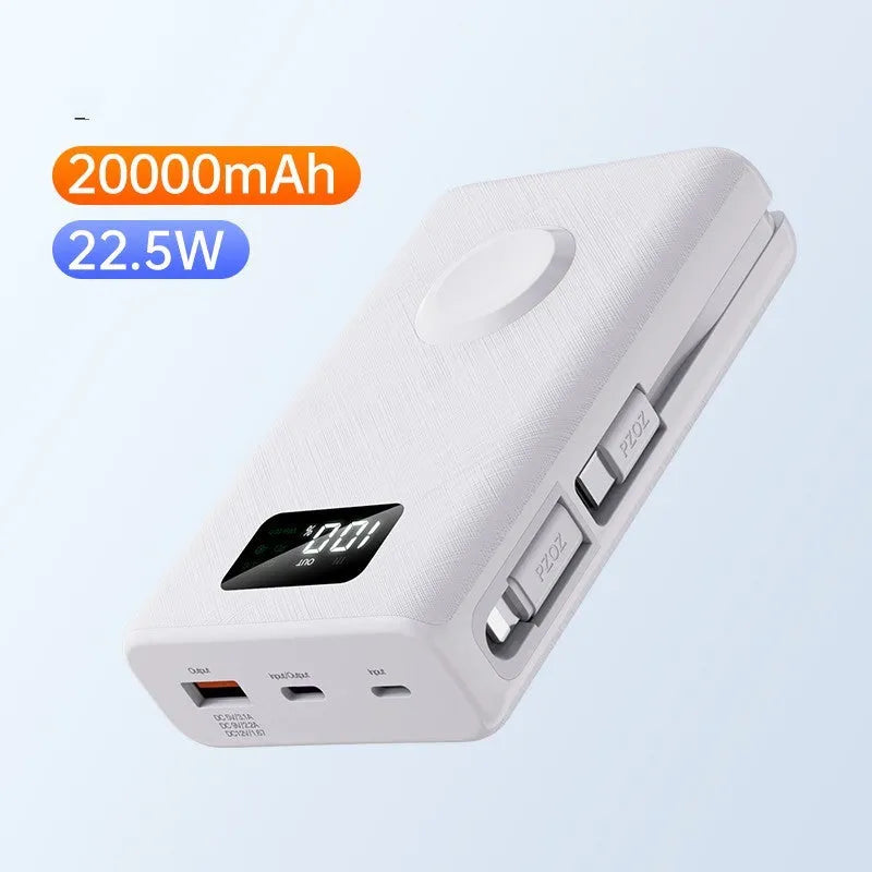 20000mAh magnetic wireless power bank with display screen in black plastic housing