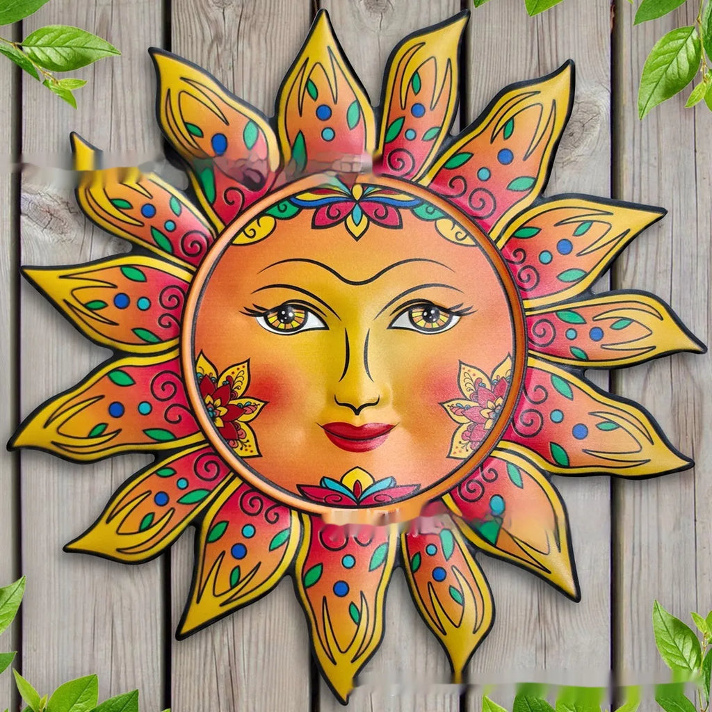 Iron sun face wall hanging decorative craft with garden design in multiple colour options