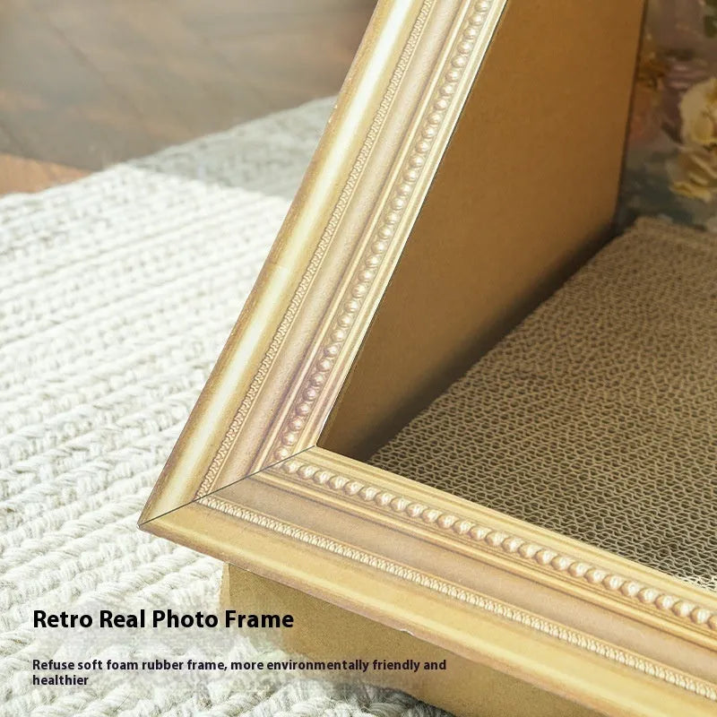 Corrugated paper cat scratch board nest with oil painting style European decoration in Valley colour option