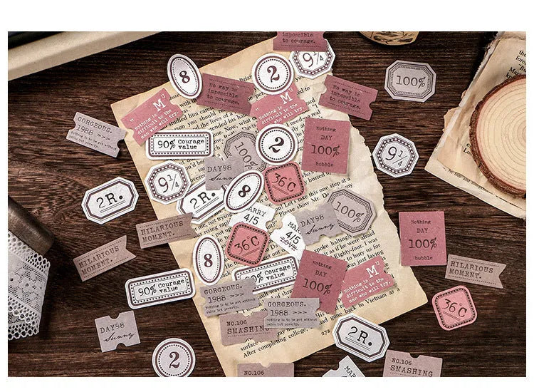 Mini Label Series retro base paper set, 45 sheets, 62 x 45mm, specialty paper, kraft paper box