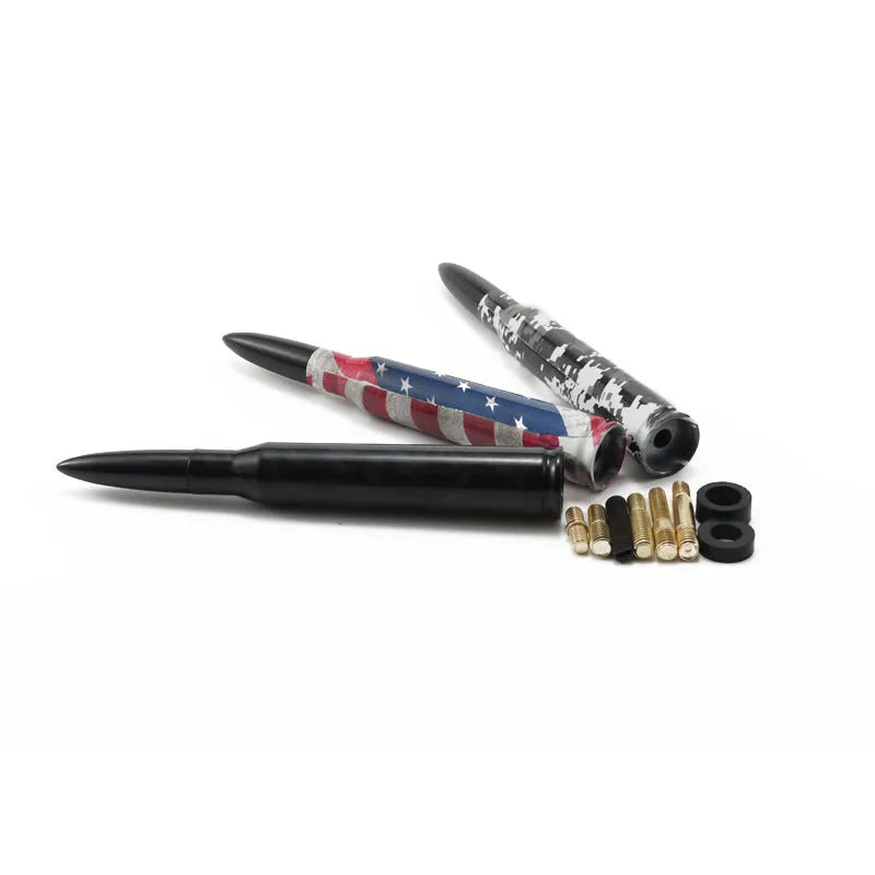 14cm bullet car antenna in camouflage green, colour black, and American flag designs for vehicle modification