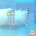 Original colourful jellyfish tassel stud earrings in 925 silver for women